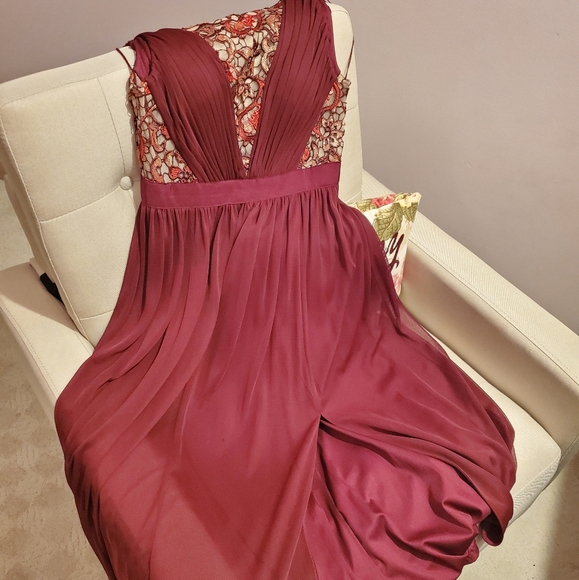 Burgundy Adrianna Papell Floor Length Gown - Picture 2 of 4